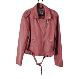 Levi's Motorcycle Jacket Faux Leather Belted Midweight Women's Size Large